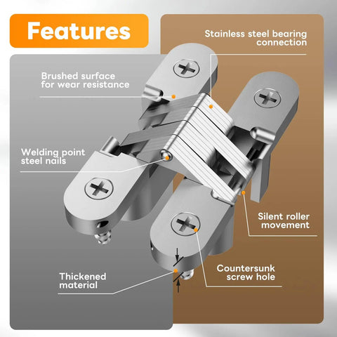 Invisible Cabinet Door Hinges 4 Pack Concealed 180 Degree Hinges for Frameless Cabinets Completely Hidden When Closed Smooth Quiet Close