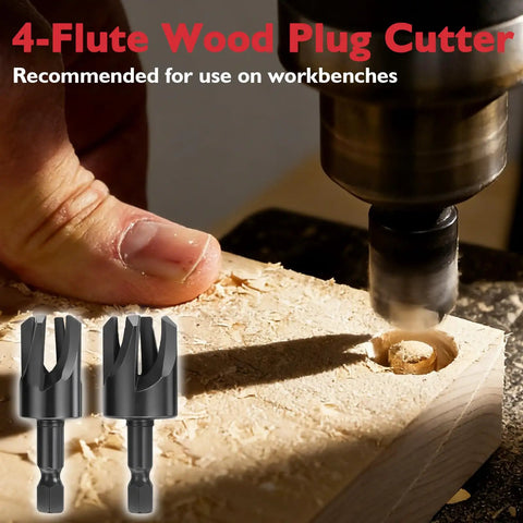 All In One Countersink Drill Bit Set For Woodworking With Quick Change 15 Piece Kit in use drilling a wood plug hole