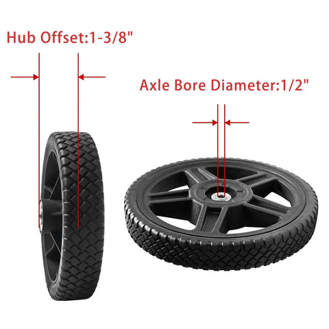 8 Inch Lawn Mower Wheel Kit For Push Mower Set Of 2 With Bolts And Nuts Bore Half Inch Spoke Hole One And A Quarter Inch details