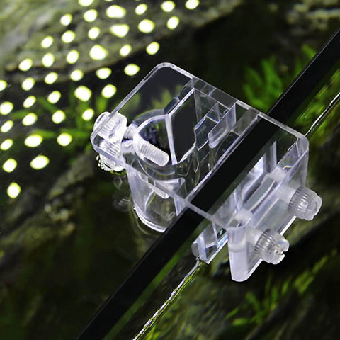 Clear Acrylic Aquarium Hose Clips 2 Pack Soft Tube Fixture Holder Clamps For Tubing And Pump Hoses Easy Mount close-up.