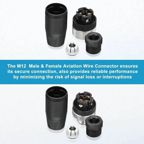 4 Pack M12 4 Pin Aviation Circular Connectors IP67 Waterproof For Outdoor Networks Instruments And Computer Gear Set
