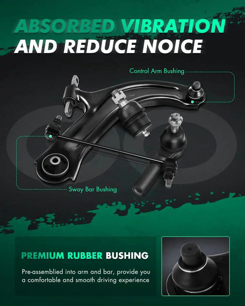 SCITOO 8-piece front upper control arm suspension kit with ball joints; black metal arms and rubber bushings front view