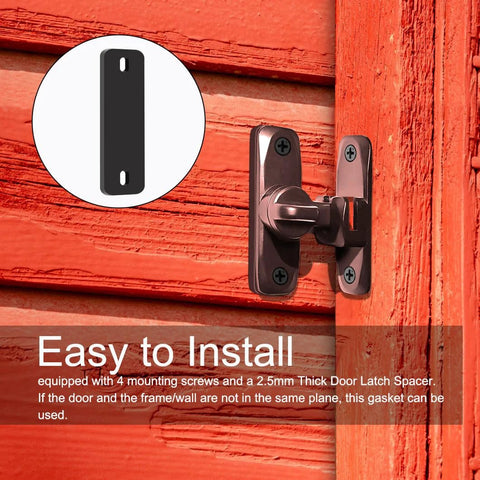 2 In 1 Barn Door Lock With 90 And 180 Degree Flip Sliding Barn Door Latch installed on wooden door with screws and spacer