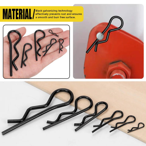 145 Piece Six Sizes Hitch Pin R Clip Assortment Kit Carbon Steel R Clips Cotter Pins Retaining Pins For Trailer Tractor Mower