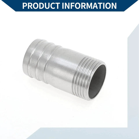 304 Stainless Steel Hose Barb Fittings I Shaped Male Thread Connector 1.3 Inch Outer Diameter 1 Inch BSPT Silver Tone