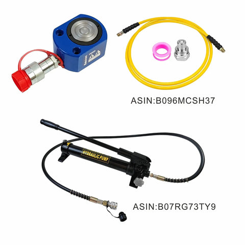 Low Profile 5 Ton Hydraulic Ram Cylinder With 7mm Stroke For Confined Spaces, hoses, and pump for compact use