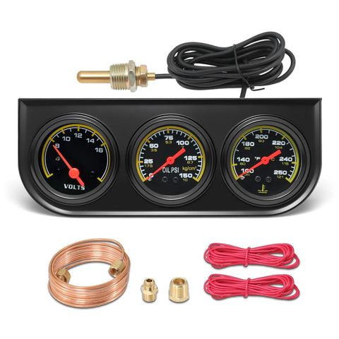 MH 2in triple gauge panel: oil pressure 0-150 PSI, water temp 100-280°F, voltmeter; copper line and wiring kit.