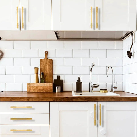 Modern kitchen with 2 Pack Solid Brass Gold Cabinet Pulls With 3 And 3 Quarters Inch Center To Center For Kitchen Cabinets Dresser Drawers