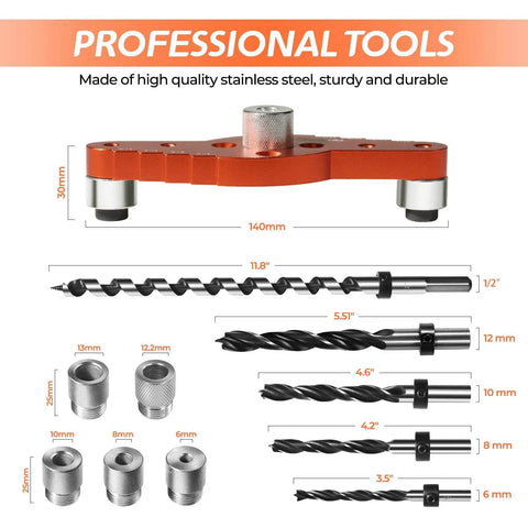Floating Shelf Dowel Jig Kit With Half Inch By Eleven Point Eight Inch Drill Bit For Hidden Shelf Brackets in stainless steel