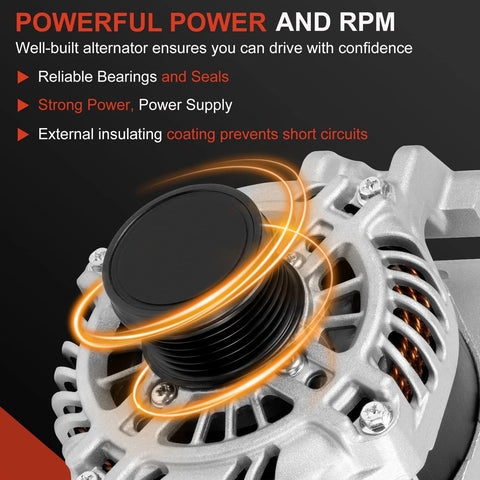 Close-up of 160A 12V High Output Alternator for 2.4L Chrysler 200 2015 2017 Fiat 500X, showing front view