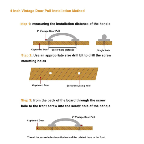Installation guide for Vintage Cabinet Pulls 4.25 Inch Bronze Tone And Black Zinc Alloy Handles for doors and cabinets.