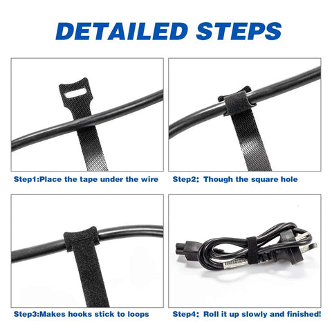 Process of using 80 Count Reusable Cable Ties 6 Inch Black Self Fastening Ties For Tidy Cords And Tangle Free Cable Management