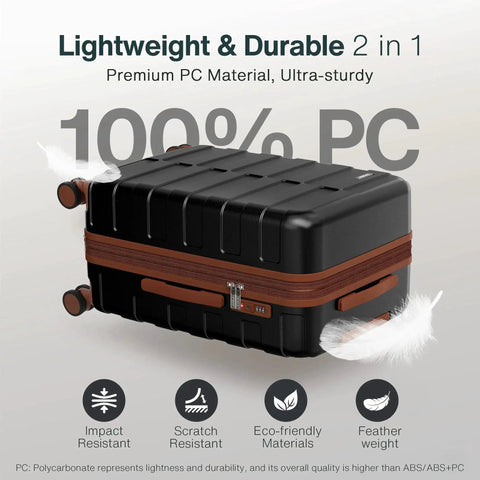 Side view of a black 3 Piece Luggage Set With 3 Years VIP Service Ultra Durable Hard Shell Expandable Carry On Lightweight 100 Percent PC Case With TSA Lock And Spinner Wheels Premium Black Vipbox With Global VIP Warranty