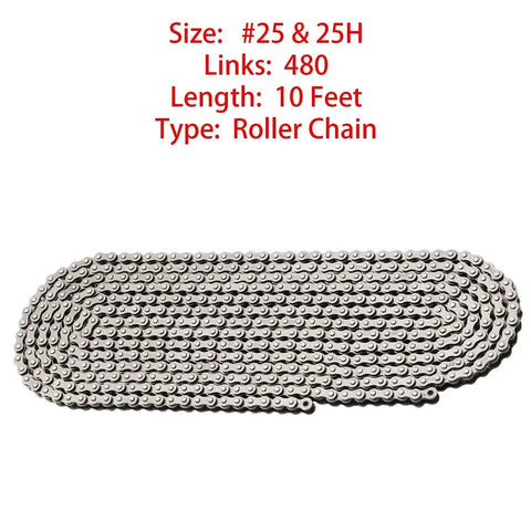 Durable 25H Beefy Roller Chain 10 Feet Long With 480 Links Breaker For Razor Dirt Bikes Electric Scooters