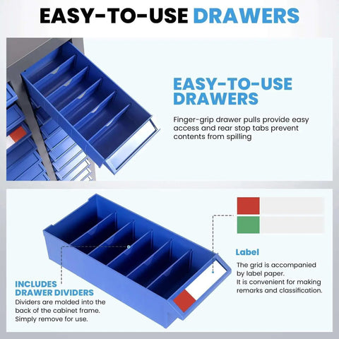Heavy Duty 75 Drawer Parts Cabinet With 26 By 9 By 36 Inch Steel Frame And ABS Drawers Multi Purpose Nut And Bolt Organizer