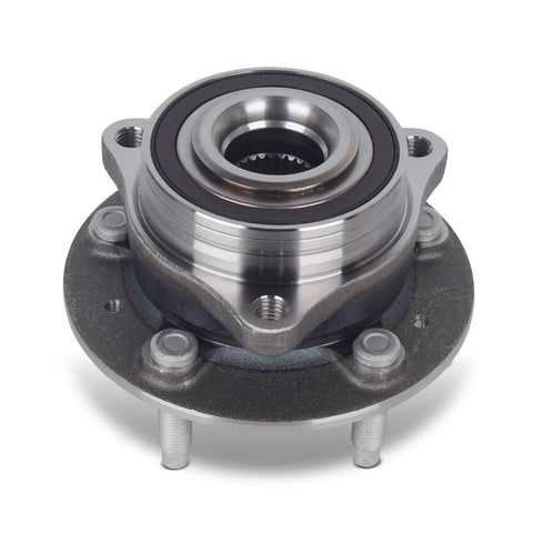 Plug And Play Front And Rear Wheel Bearing And Hub Assembly Fit For Chevy Equinox Malibu Trailblazer GMC Terrain Cadillac CT4 Buick Encore GX Regal Sportback TourX 2018 To 2024 2020 To 2022 AWD Compatible, front view of 5-lug hub with sealed bearing