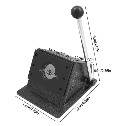 Heavy Duty Pro Round Hole Punch Die Cutter 48.5mm for badge making with steel alloy and handle, shown from side angle