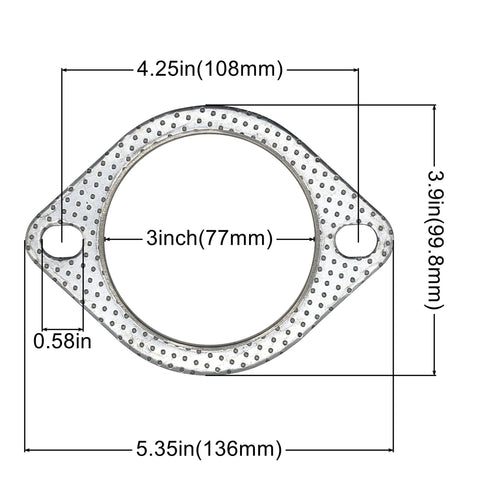 YGQ 3-inch exhaust gasket, 2-bolt muffler flange, high-temp graphite with fire ring, 77mm ID, 2 pcs