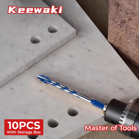 Cross-Tip Carbide Masonry Drill Bit Set, 10-Piece From 5/32 to 1/2 Inch, versatile for tile concrete brick and wood, hex shank