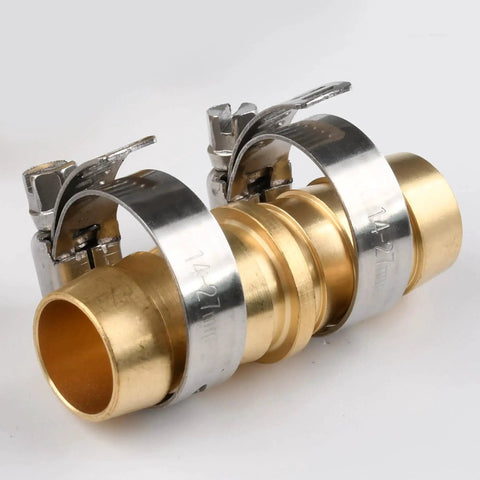 Brass Hose Joiner Repair Kit For Outdoor Use Five Eighths Inch Hose Mender With Stainless Steel Clamps Leak Resistant Barbed Coupler