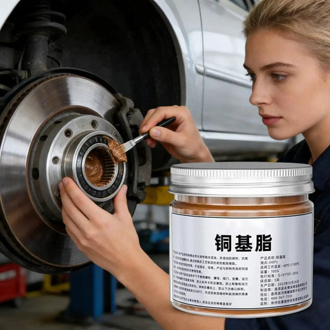 Mechanic applying Copper Based Anti Seize Grease 100g Waterproof Long Lasting Paste For Brake Bolts Exhaust Nuts And Threaded Parts