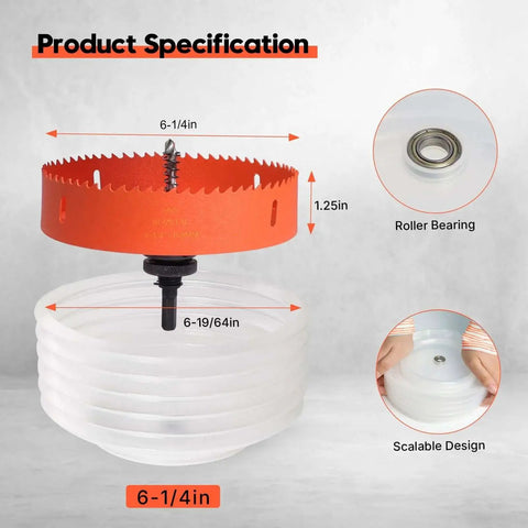 Image showing Six And A Quarter Inch Hole Saw For Recessed Can Lights With Dust Bowl Dust Catcher Bi Metal Wood Drywall Hole Cutter.