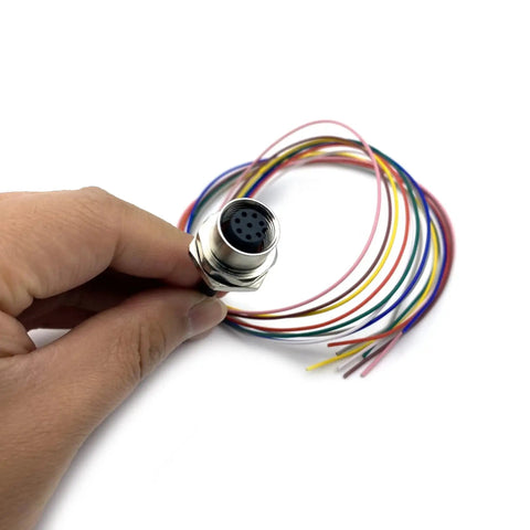 8-Pin M12 A-Code Waterproof Female Connector Cable 0.5M Straight Back-Mount Aviation Socket Unshielded IP67 Sensor Receptacle