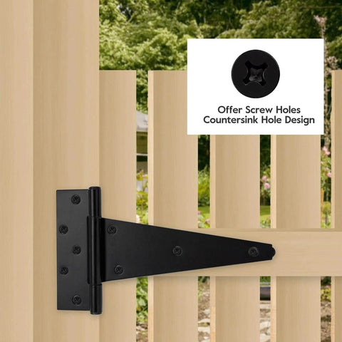 10 Inch Heavy Duty Gate Hinges For Wooden Fences Shed Doors And Outdoor Barns In Black Durable Iron T Strap with Rust Resistant Coating