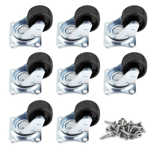1 Inch Diameter Swivel Caster Wheels With Rubber Base And Rectangle Top Plate Bearing Heavy Duty 8 Pack Load Capacity 20 Kg Each Ideal For Furniture Equipment Carts Cabinets And Industrial Use