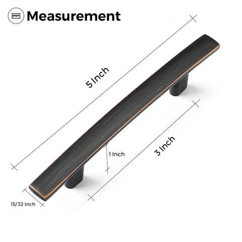 Oil Rubbed Bronze Curved Cabinet Handles Arch Drawer Pulls For Kitchen 3 Inch Hole Centers 25 Pack with measurements displayed