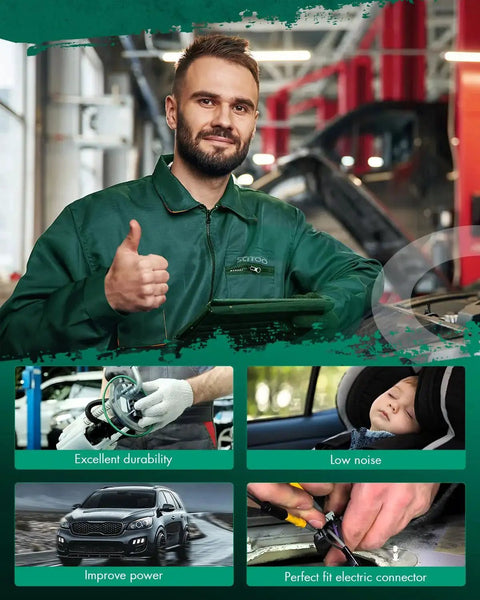 Mechanic gives thumbs up with images showing fuel pump installation, car, and sleeping baby for Universal Electric Fuel Pump Module Replacement For Chevy Prizm Geo Prizm Lexus ES Series Pontiac Vibe Scion xA And More With OEM E2068 E8229 Fitment, High Quality Fuel Transfer Pump, Plug And Play Install, Easy To Use, Reliable Performance.