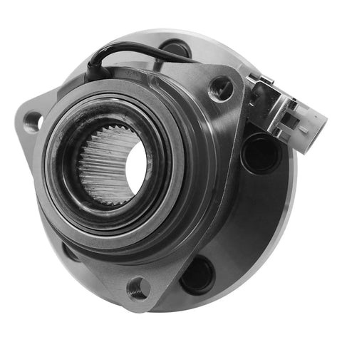 Front wheel hub bearing assembly single unit for left or right OE-fit replacement with sensor-compatible connector, close-up view.