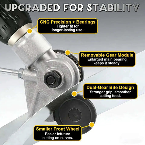 Titanium Drill Nibbler Sheet Metal Cutter Attachment For Drills, features CNC bearings, dual-gear design, removable gear module