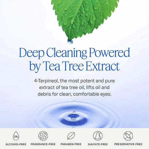 Natural Eyelid Towelettes for Demodex and Blepharitis Cleanser with Tea Tree Oil, featuring deep cleaning tea tree extract.