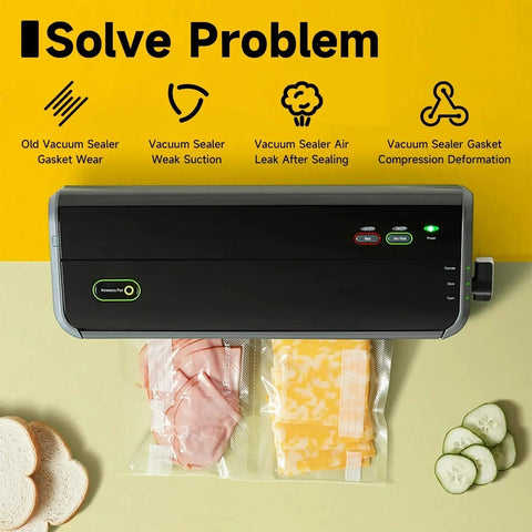 Vacuum sealer system with sealed food bags and problem-solving features diagram