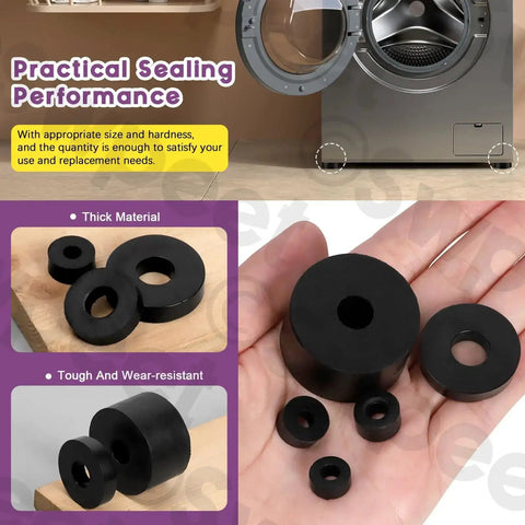 Must Have 50 Piece Round Rubber Spacer Kit in 7 Sizes for Anti Vibration Neoprene Grommets Thick Black Washers