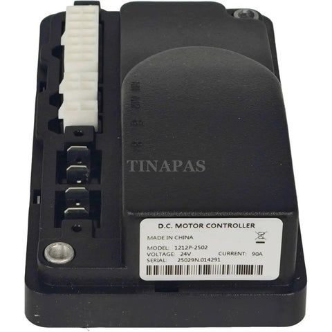 DC motor controller, 24V 90A, black enclosure with white multi-pin connector, model 1212P-2502.