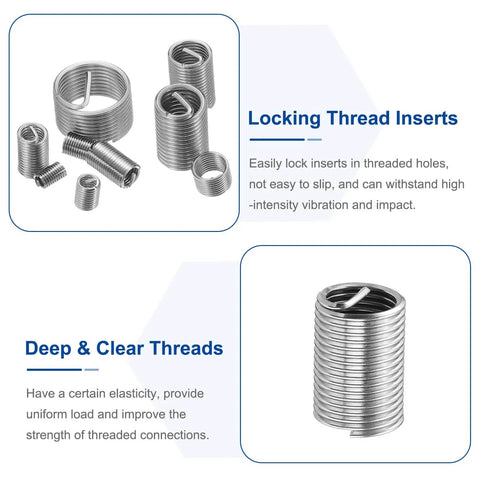 20 Pcs Wire Thread Inserts M10 X 1.25 Helical Type Coiled Thread Repair Kit 304 Stainless Steel for Machines and Gear