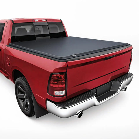 Soft Roll Up Truck Bed Tonneau Cover For 6 Ft 4 In Beds Built To Last Fits 2019 2024 Ram 1500 Classic rear view on truck.
