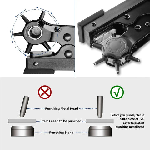 Heavy Duty Rotary Leather Hole Punch Kit With Six Size Options For Belts Dog Collars Watch Bands And More A Heckin Handy Desktop Tool diagram