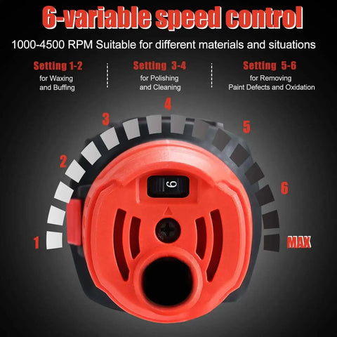 Close-up of the 6-speed control dial on the 6 Inch Dual Action Car Buffer Polisher With Detachable Handle Pro Grade Random Orbital Polisher Kit