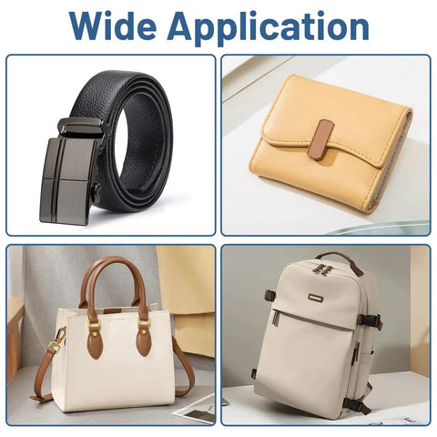 Wide application of 52 Shapes Leather Hole Punch Set With Hollow Punch Dies for belts, wallets, handbags, and backpacks displayed.