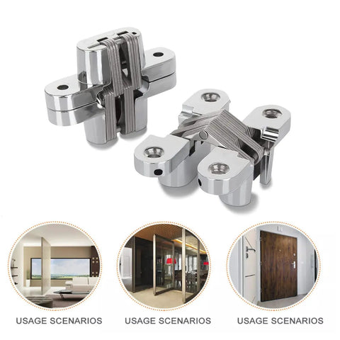Two Pack 1.77 Inch Hidden Cross Hinges Concealed Swing Hinges For Cabinets And Cupboards 180 Degree Folding Zinc Alloy