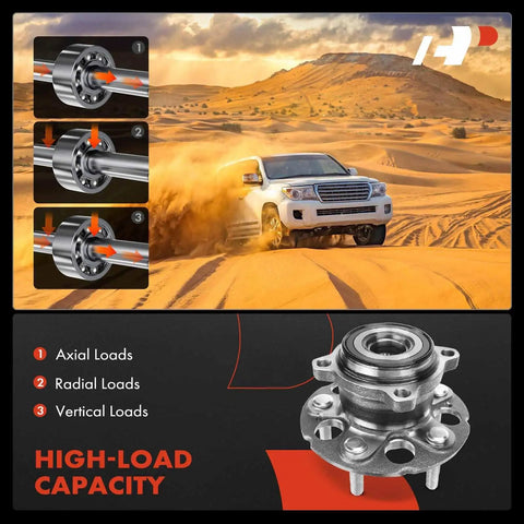 High-load capacity rear wheel bearing hub assembly with 5-lug 4-hole flange designed for challenging terrains.