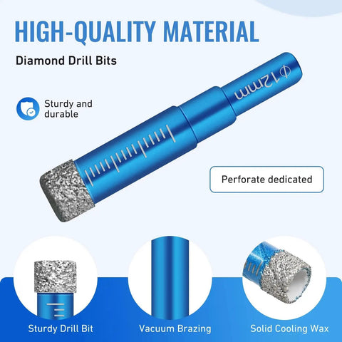 12mm diamond drill bit from a 6 Piece Diamond Drill Bit Set For Porcelain Ceramic Glass And Tile With Cooling Wax For Smooth Precise Drilling.