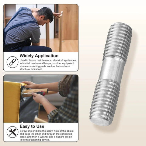 Double End Threaded Studs M8 x 40mm 3Pcs 304 Stainless Steel For Maintenance with application guide and usage instructions.