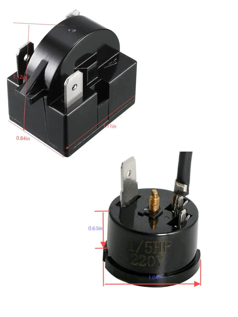 Close-up view of 3 Pin 1/5HP Compressor Thermal Overload Protector and 15 Ohm Start Relay Plug And Play Upgrade for portable coolers.