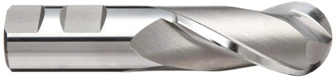 High Speed Steel Ball Nose End Mill for Radius Slots and Fillets with Weldon Shank and Bright Finish, 30 Degree Helix, Two Flutes, YG 1