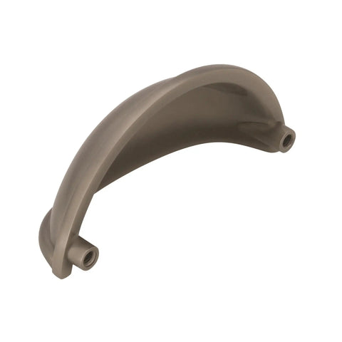 Traditional Cup Pull Cabinet Handle in Satin Nickel, 3 Inch Center-to-Center, 3-7/16 Inch Overall Length, Soft Brushed Finish, angled view
