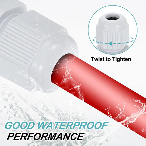 PG7 Nylon Cable Glands Waterproof Cord Grip Connector Kit, showing twist to tighten mechanism, demonstrating waterproof performance